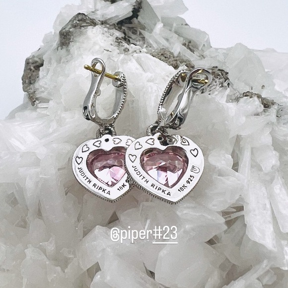 EUC Judith Ripka JR TWO Pink Crystal & White Sapphire Heart Drop Earrings - Picture 8 of 12